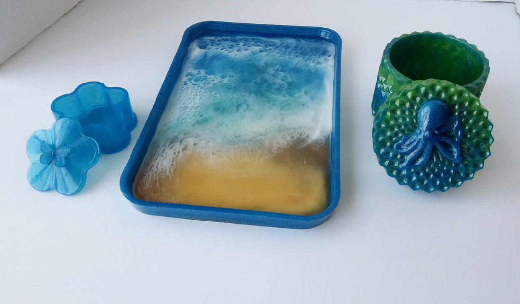 Abstract Ocean 3pc. Tray Set