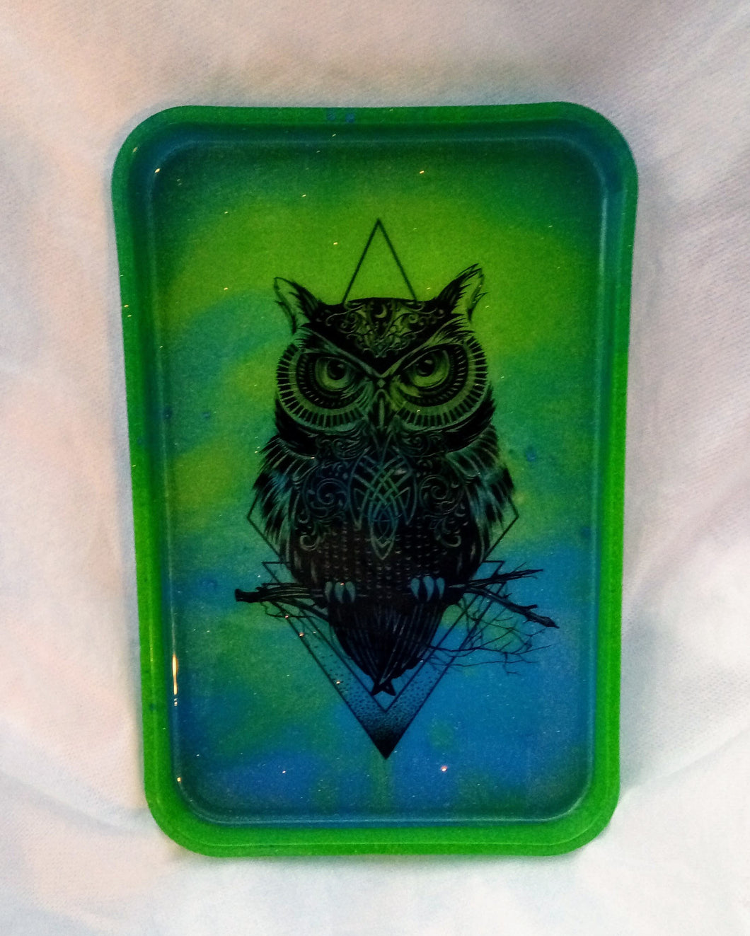 Green & Blue Owl Rolling Tray