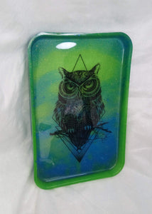 Green & Blue Owl Rolling Tray