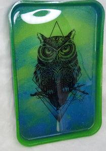 Green & Blue Owl Rolling Tray