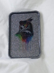 Silver Glitter Owl Rolling Tray