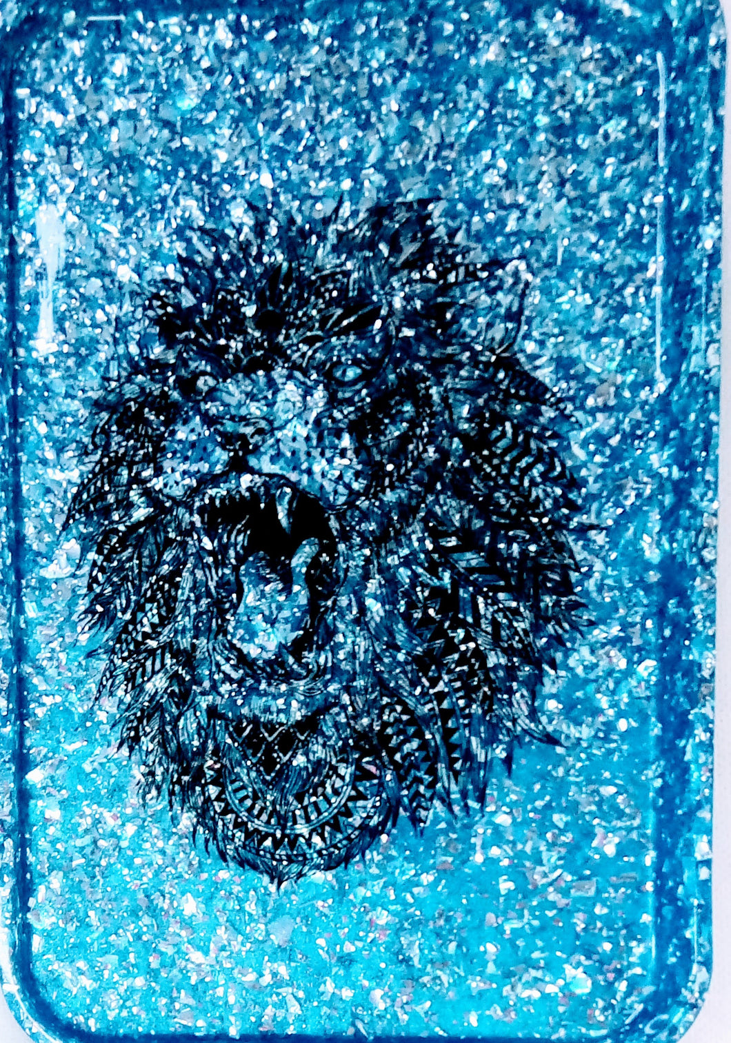 Blue Glitter Lion Rolling Tray