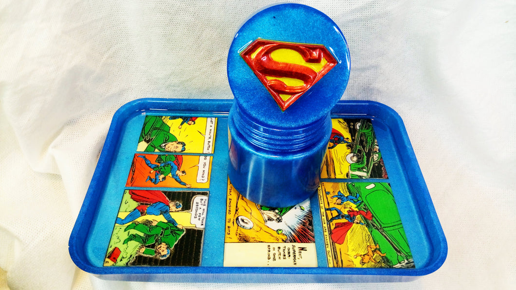 2pc. Superman Tray w/ Screw Lid Jar