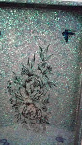 Green Glitter w/Flowers & Butterflies Rolling Tray